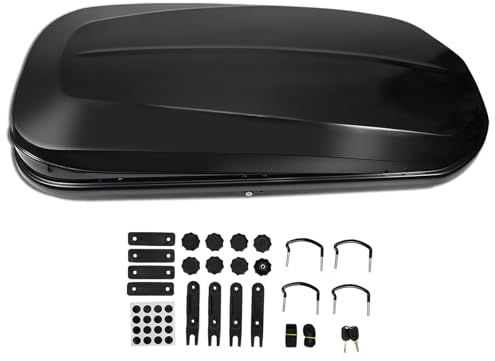 GEARFLOW Car Roof Box, Gloss Black 430L Large Capacity, Hard Roof Cargo Carrier, with Security Keys, Dual Side Opening, Waterproof Roof Top Luggage Storage Box, for Camping Travel, Fits Most Cars