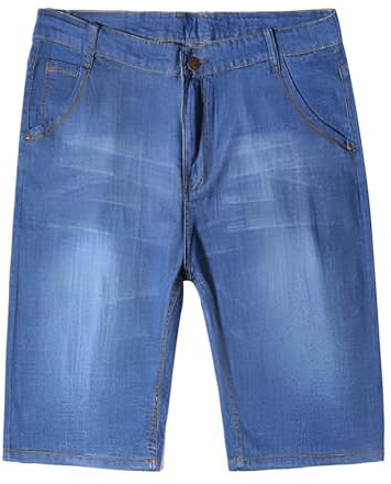 Générique Smala lösa sommarjeans för män, shorts i stor storlek, trendiga byxor med breda ben, Ljusblå, 30