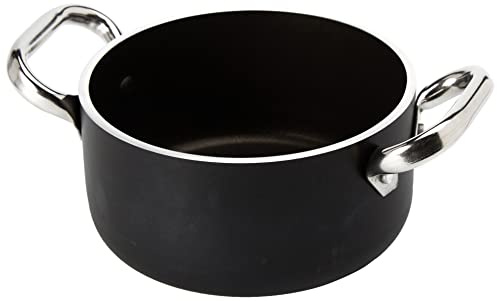 Pentole Agnelli ALSA2104SSPI16 Alblack Casseruola Alta in Alluminio, Spessore 5 mm, Fondo Induzione da 10 mm, con 2 Manici in Acciaio Inossidabile, 16 cm, Nero