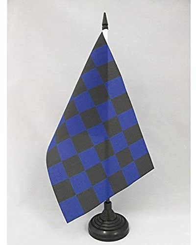AZ FLAG Drapeau de Table Damier Noir et bleu 21x14 cm Socle Plastique | Usage intérieur Drapeau de bureau à damiers finition cousue et bords renforcés avec mât en plastique et socle en plastique