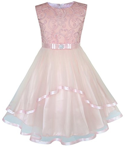 Sunny Fashion KP27 Flower Girls Dress Blush Belted Wedding Party Bridesmaid Age 12 Years