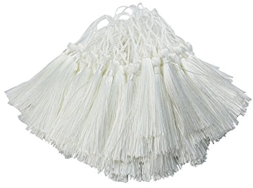 Makhry 100pcs 13cm / 5 Zoll Handgefertigte Gerade Quaste mit 2 Zoll Schleife für die Herstellung von Schmuck, Souvenirs, Lesezeichen, DIY Handwerk Zubehör (Weiß) | Quasten Anhänger mit 5cm Schlaufe für Schmuckherstellung,Lesezeichen,Quasten Basteln,Handwerk Zubehör