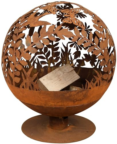 Brasero métal globe feuille aspect rouillé, pour les soirées d’ambiance Ø 58 cm