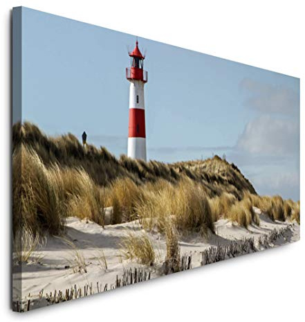 Paul Sinus Art GmbH Leuchtturm am Meer 120x 50cm Panorama Leinwand Bild XXL Format Wandbilder Wohnzimmer Wohnung Deko Kunstdrucke