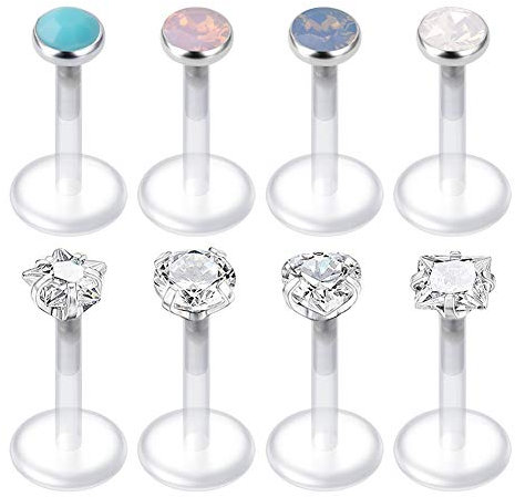 AVYRING 16G Durchsichtig Acryl Bioflex Tragus Lippenpiercing Labret Medusa Stud Helix Ohr CZ Inlaid 8 Stück