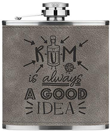 Rum Est Toujours un Good Idée 6oz Cuir PU Hip Flasque Gris Luxe
