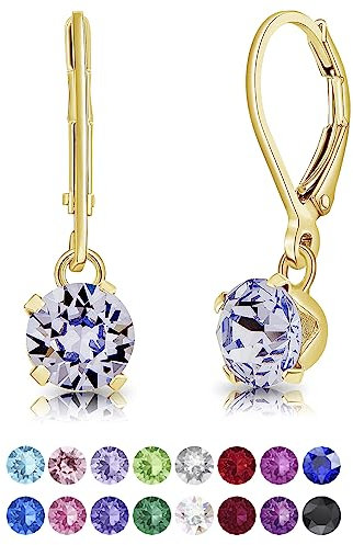 Orecchini Monachella Argento 925 Placcati Oro 24K Con Brillantini Di Cristallo 6 mm - Lilla/Lavanda, Pendenti, Colorati, Dorati, Anallergici