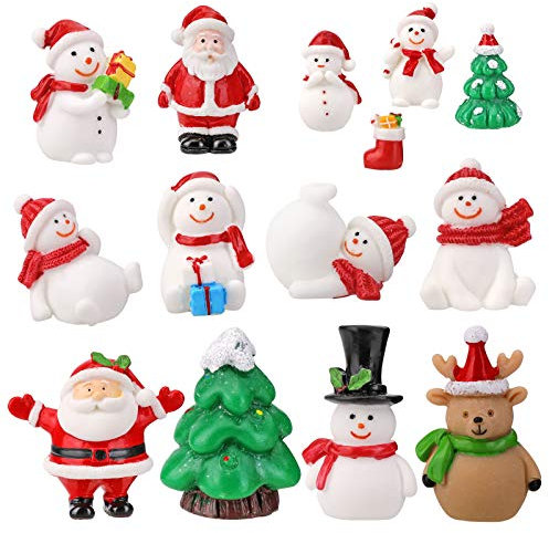 HOWAF 14pcs Noël Miniature Ornament Kits Mini Style De Noël Figurines Père Noël Bonhomme De Neige Renne Arbre De Noël Mignon Dessin Animé De Noël Décor pour La Maison Jardin Bureau Décoration