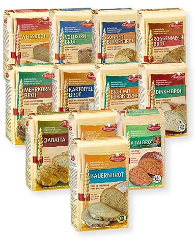 BIELMEIER KÜCHENMEISTER Brotbackmischung Kennenlernset I 12 x 1000 g Brotbackmischungen für Brotbackautomat & Ofen I Einfach backen mit Backmischung