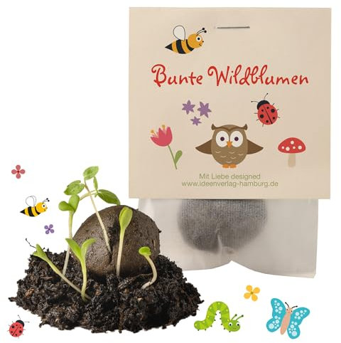 Ideenverlag HAMBURG 10x Blumenwiesen Samenbomben Kindergeburtstag/Waldtiere Mitgebsel & Mitbringsel Geschenk für Kinder Geburtstag - Saatbomben Kleinigkeit & give-Away