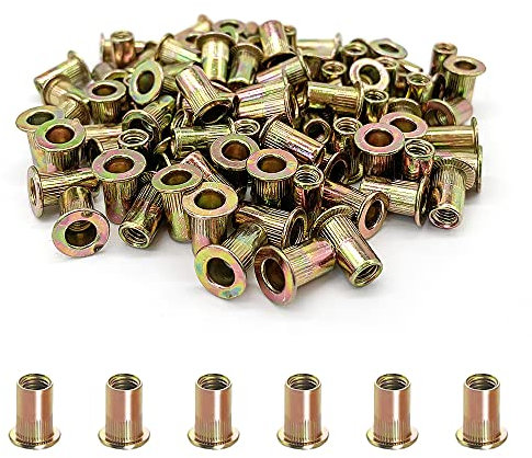 Vrupin 100 Stück M4 Karbonstahl Nietmuttern, Flachkopf, Verzinkt, ISO Metric, Klasse 3A, Reihengewinde, M4 x 0.7mm, für Automobil, Möbel, Dekoration, Elektro & Industrie