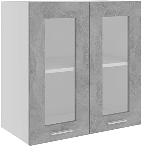 Tidyard Armoire, armoire suspendue, de cuisine, moderne, en aggloméré, gris ciment, avec 2 portes, 60 x 31 x 60 cm, armoire murale moderne avec 2 portes