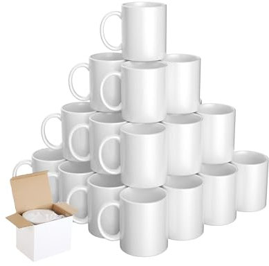 FR Enterprises 18 Pack Sublimation Mugs – Large 11 oz – Personalized, Coffee and Tea – White Mugs with Boxes – Bulk Buy