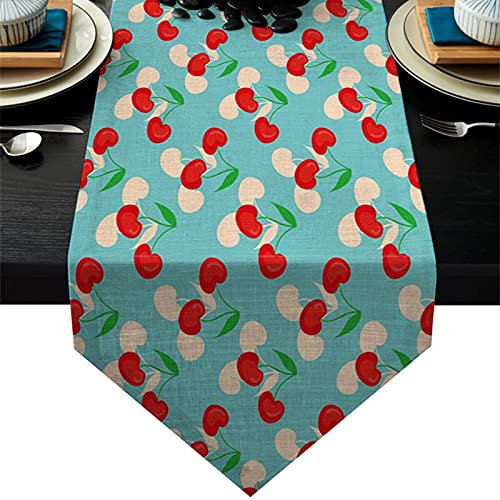 Banemi Tischläufer Herbst, Tischdecke Ostern Rot Cyan Blau Frucht Bettwäsche aus Baumwolle 33X229cm Dekostoff Hochzeit