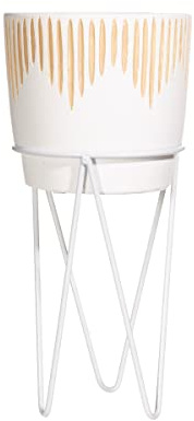 Sass & Belle White Sgrafitto Planter With Wire Stand