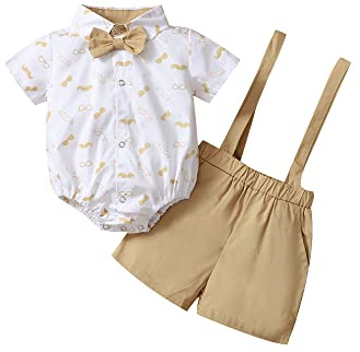 Geagodelia Set di Vestiti per Bambino Estivo Camicia con Manica Corta Stampata con la Barba + Pantaloncini con Bretelle 2 Pezzi Completo Neonato Elegante