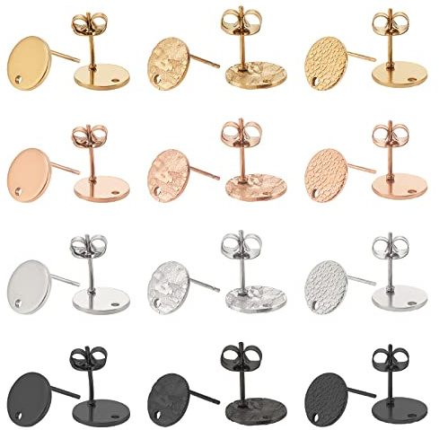 UNICRAFTALE 48 Flache Runde Ohrstecker 4 Farben Edelstahlscheibe Kreis Runde Ohrstecker Mit Ohrmuttern Hypoallergener Ohrring Mit Loch Für Die DIY-Schmuckherstellung 1.2~1.5 mm Loch