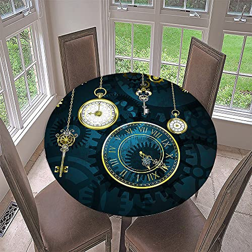 FANSU Runde Tischdecke Abwaschbar 3D Uhrzeit Drucken Elastische Gartentischdecke Rundtischdecke wasserdichte rutschfeste Abwischbar Dekoration (Taschenuhr,Durchmesser 200cm)