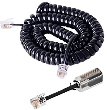 3M Spiralkabel Telefon,Spiralkabel Telefonhörer und 360 ° Anti-Tangle Swivel Telefonhörerkabel Entwirrer, RJ11 4P4C Telefonhörer Spiralkabel,Gilt für Telefonzubehör für Festnetztelefone der Familie