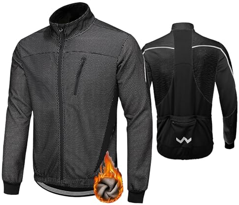 HOMTOL Cykeljacka för män, polarfleece-foder, vattentät, vinter, termisk cykeljacka, vindtät regnsäker tjock jacka, fleecejacka, cykeltröja, ventilerande cykel, vindjacka för cykling, MTB, löpning,