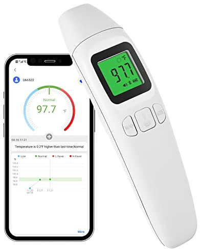 Forehead Thermometer Bluetooth for Adults and Kids，Wireless Connected (iOS & Android) Smartphone Thermometer Universal APP Application to Record Every Temperature Monitoring