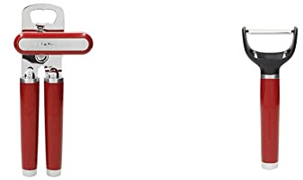 KitchenAid Dosenöffner, Flaschen- und Dosenöffner aus Edelstahl – Empire Rot & Y-Schäler, Edelstahlschäler mit beweglicher Klinge für Früchte und Gemüse – Empire Rot