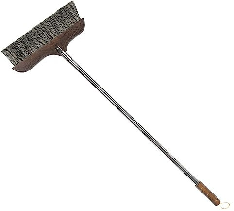 KONTONTY Push Broom Household Cleaning Broom with Bristle and Beveled Bristles Long Handle Wood and Stainless Steel Black for Home and Floor Cleaning with Hanging Hole Design