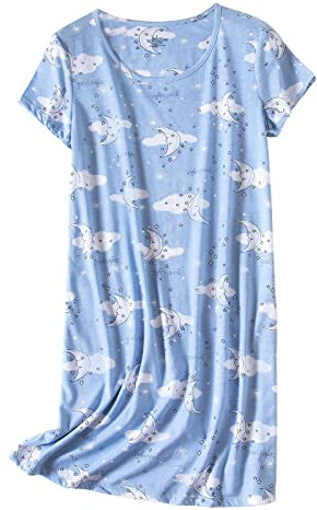 Chemise de Nuit Femme Manches Courtes Robe de Nuit Grande Taille Casual Vêtements de Nuit en Coton Doux T Shirt de Nuit Col Rond Léger Pyjamas Nuisett à Chemise de Nuit Femme