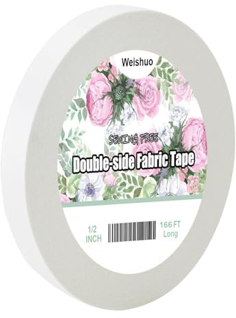 Weishuo Fabric Tape Double Sided Tape for Clothes Press-on Self Sticky Tape, No Sewing, Gluing, or Ironing, Sewing and Hemming Tape (1 Piece,1.27CM x 50M)