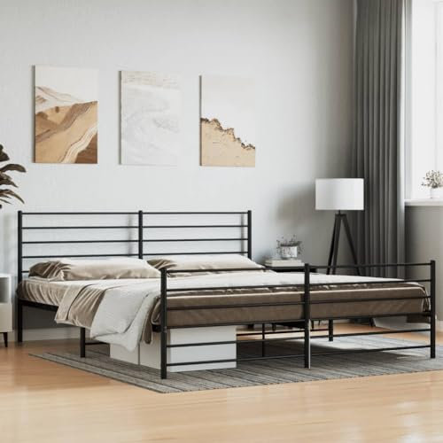 Festnight Bettrahmen Metall Bett Metallbett 180x200 cm Bettgestell mit Lattenrost Doppelbett Gästebett Jugendbett Schwarz mit Kopfteil & Fußteil
