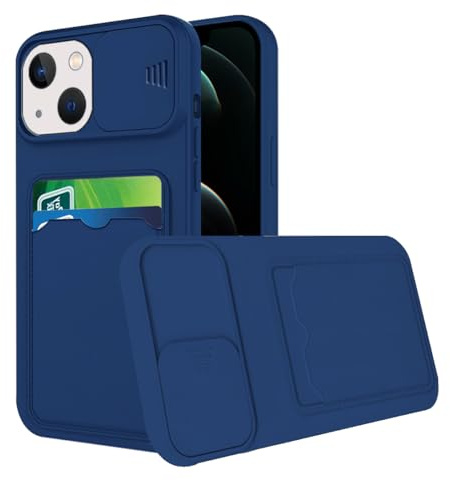 Wousunly Compatible avec Coque iPhone 13 Mini antichoc avec Porte Carte, Etui iPhone 13 Mini Silicone avec protection Cache Camera Coulisse Coque de Telephone Ultra Fine Housse (Bleu)