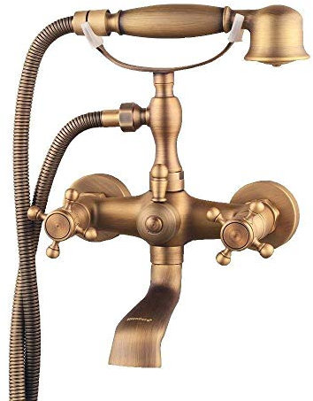 Haushalt Hotel Antike Messing Badewanne Wasserhahn Doppel Kreuz Griff Duschsäule Dusche Mischer Bad Dusche System Dusche Grohe Dusche Set