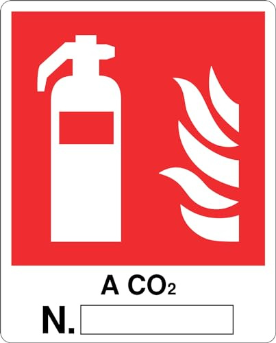 GLOBAL CARTELLO SEGNALETICO - ESTINTORE A CO2 N.__ - Adesivo Extra Resistente, Pannello in Forex, Pannello In Alluminio (30x42 cm, Alluminio)