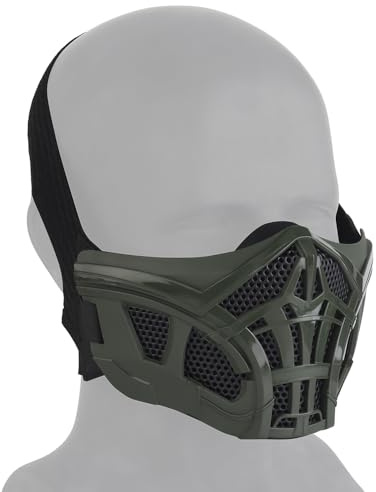Airsoft Half Face Masks, Half Lower Steel Mesh Airsoft Protective Gear Breathable Silicone Lining Mesh Cover for Adult Men Women BBS Airsoft Shooting CS Survival Games (Green)