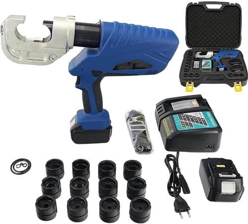 LSBHPPD Crimpadora Hidráulica Recargable De 16-300 Mm², Crimpadora Hidráulica Eléctrica con 11 Pares De Troqueles, Crimpadora Cable con Batería para Terminal Cobre Y Aluminio,300mm²