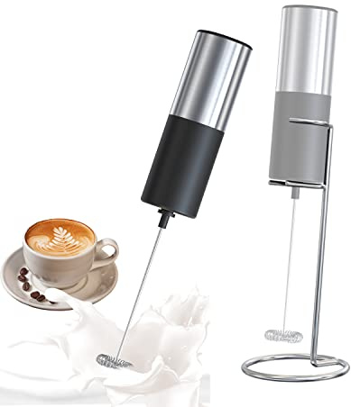 Homradise Espumador de leche eléctrico de mano, espumador de café con pilas, para café, frappé, latte, matcha, proteína en polvo, negro (plata negro)