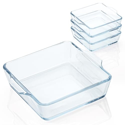 4 pirofile quadrate piccole, piccole teglie da forno in vetro per forno a microonde, friggitrice ad aria, casseruole, 12,7 x 12,7 cm