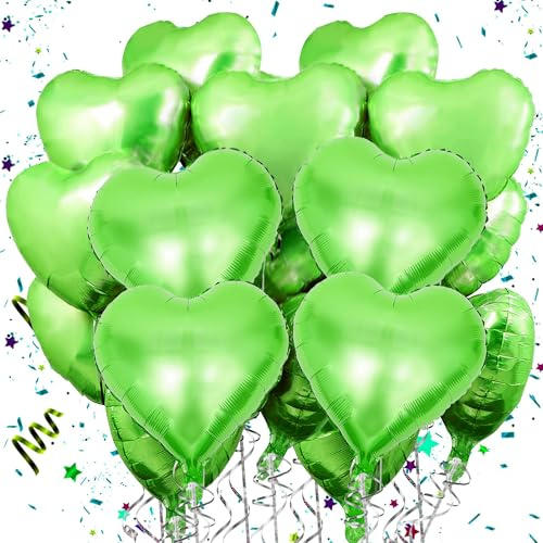 Mbsomnus Grün Herzluftballons 18 Zoll Folienballon 15 Stück Helium Ballons Hochzeit Luftballon Metallic luftballons Herz Große für Geburtstag Valentinstag Verlobung Party Hochzeit Deko Muttertag