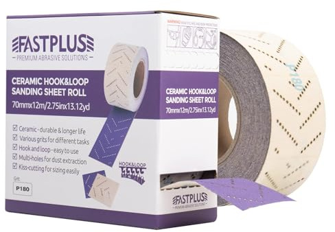 Rollo de papel de lija rollo de papel de lija de cerámica púrpura, 70 mm x 12 m, rollo de lijado automotriz multiagujero, para quitar recubrimientos, lijado automotriz, grano 180
