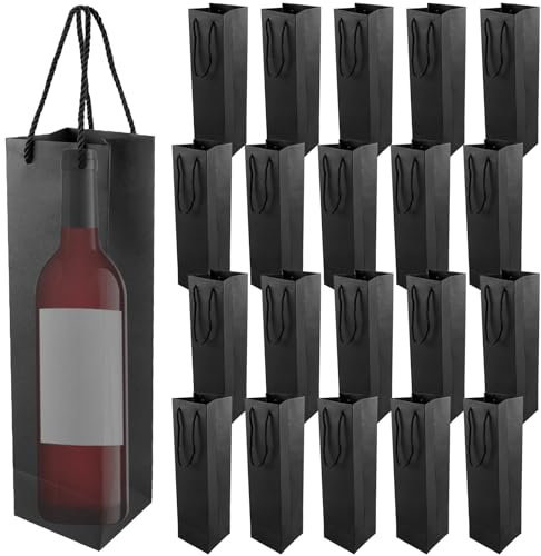 20 Stück Kraftpapier Wein Geschenktüten, Kraft Weintasche mit Griff, Wein Champagner Geschenktasche, Kraft-Wein-Geschenktüte, Premium-Wein-Geschenktüte für Weihnachten, Hochzeit und Party, Schwarz