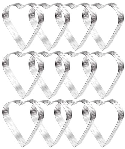 Pasdrucn Edelstahl Herz-Tortenring Set, Herzförmig Tartelette Förmchen, Metall Dessertringe Und Speiseringe, Mini Kuchenform, Herzbackform Herz-Tortenring Für Kekse Back Zubehör (12Pcs)