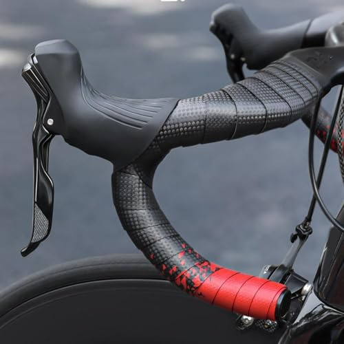 EasyByMall 2 Rollen Fahrrad-Lenkerband, atmungsaktiv, rutschfest, Rennrad, stoßdämpfendes Fahrrad-Lenkerband, für Rennrad (rot)