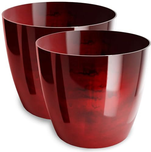 PECZEKO Blumentopf glänzender, Pflanzkübel aus Übertopf Kunststoff Dekorativer Topf für, groß und klein Pflanzen, 2er-Set blumenkübel, blumenkübel kräutertopf, (2 Pack) Rot, ø 14 cm