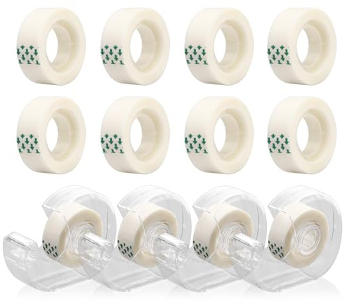 Huakaile Transparenter Klebebandabroller, niedlicher Klebebandhalter mit 8 unsichtbaren Klebeband-Nachfüllungen, kleiner Klebebandschneider zum Verpacken, Verpacken, Geschenken, Schreibtisch, Büro