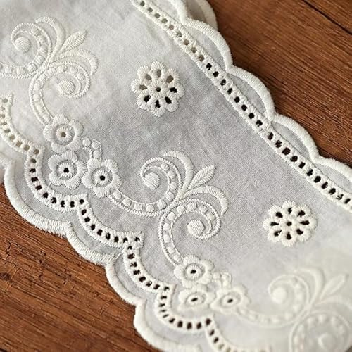 WANYI 10.5CM Spitzenband Spitzenbordüre Baumwolle Stickerei Dekoband Zierband Vintage Spitzenstoff Borten Bänder zum Nähen Spitze Meterware für DIY Kleidung Handwerk Hochzeit (Beige, 2 Yards)
