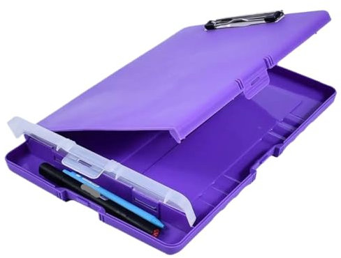 Planchettes à Pince Presse-papiers de rangement en plastique, 4 pièces, boîte de rangement for fichiers, dossiers de documents, bloc-notes, papeterie fournitures scolaires et de bureau(Purple)