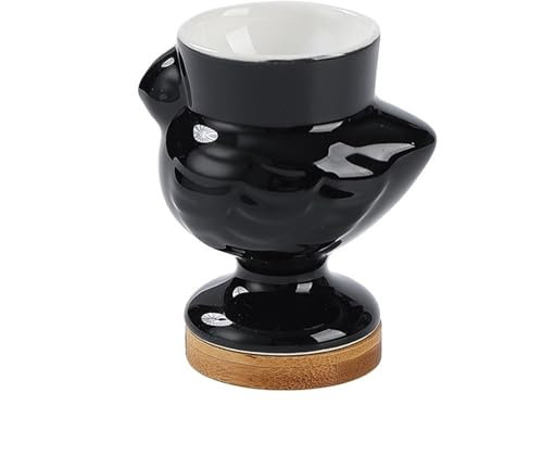 YAOHY Multifonctionnel Bird Coquetier Oeuf Base en Bois Solide Stable Classic Coquetier Frame Breakfast Table Ustensiles(Noir)
