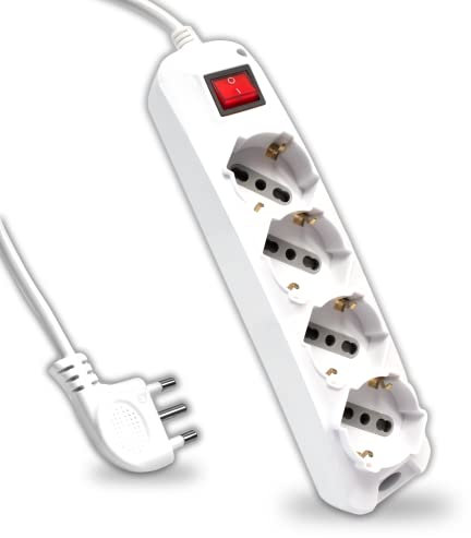V-TAC Multipresa Elettrica con Interruttore e Cavo da 1,5 Metri - 4 Prese 10/16A Bipasso + Schuko - Spina 16A - Ciabatta Presa Elettrica per Casa, Ufficio, Negozio - Colore Bianco