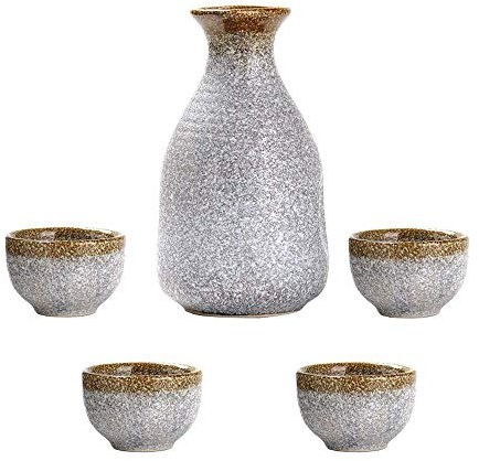 CWCQGH Set da sakè da 5 Pezzi, Set di Tazze da sakè, Tazze in Ceramica con Design Argentato, Texture pittoresca, per tè Freddo/Caldo/tè, per Famiglia e Amici