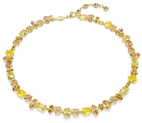 Swarovski Collier Tennis de la collection Gema, cristaux jaunes et ambrés de tailles variées, sertissage griffes, avec un placage de ton or